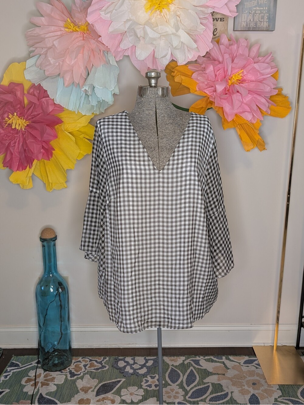 2066 - Calvin Klein Women's 1X Black and White Gingham Blouse